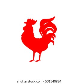 Rooster icon. Cock logo. Red fire rooster as symbol of new year 2017 in Chinese calendar. Design element for new year 2017 greeting cards, flyers