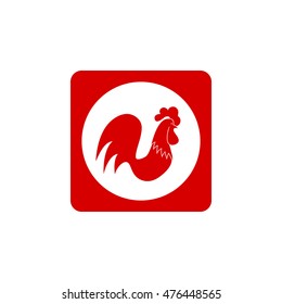 Rooster icon design. Chicken illustration red color. Cock symbol vector.