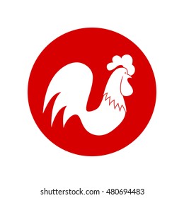 Rooster icon design. Chicken illustration red color. Stylized rooster flat design. Chicken vector symbol.