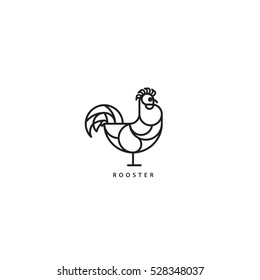 Rooster icon. Flat line geometrical illustration of a cock for Year of the Rooster designs.