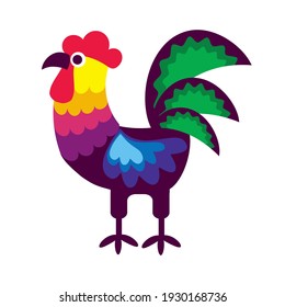 Rooster icon - hand drawn vector illustration isolated on white. Flat colors.