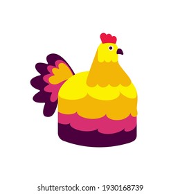 Rooster icon - hand drawn vector illustration isolated on white. Flat colors.