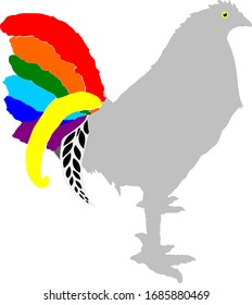 Rooster icon logo with rainbow tail