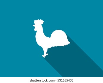 Rooster icon with a long shadow. Vector illustration