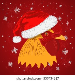 rooster, icon for merry christmas and happy new year
