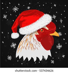rooster, icon for merry christmas and happy new year