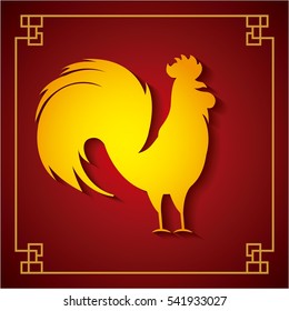 rooster icon over red background. chinese new year concept. colorful design. vector illustration