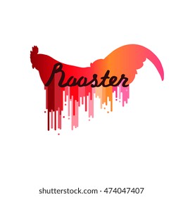 Rooster icon template isolated on abstract multicolor dripping paint. Vector illustration / logo / label / badge