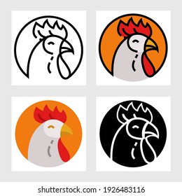 Diseño vectorial de icono de gallo en línea llana, delgada, contorno y plano.