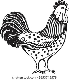 Ícone vetor de galo, ilustração de silhueta de frango de fazenda para aves de capoeira, agricultura e projetos de campo