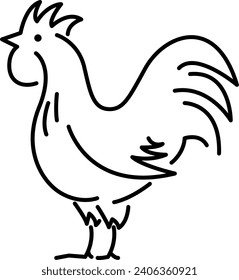 Rooster icon , vector line illustration	