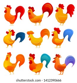 Rooster icons set. Cartoon set of rooster vector icons for web design