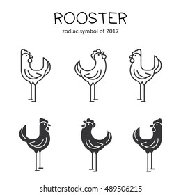 Rooster icons. Zodiac symbol of 2017. Vector illustration. EPS 8.