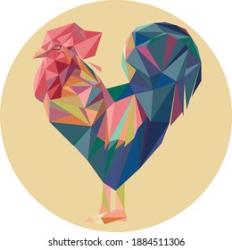 Rooster illustration. Animal low poly triangle polygonal art. Geometric chicken.