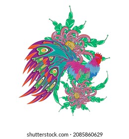 rooster illustration design for sukajan is mean japan traditional cloth or t-shirt with digital hand drawn Embroidery Men T-shirts Summer Casual Short Sleeve Hip Hop T Shirt Streetwear