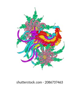 rooster illustration design for sukajan is mean japan traditional cloth or t-shirt with digital hand drawn Embroidery Men T-shirts Summer Casual Short Sleeve Hip Hop T Shirt Streetwear