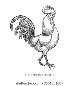 Rooster illustration. Rooster hand drawn illustration in vintage style. Chicken sketch drawing