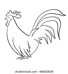 rooster illustration isolated on white background, cute cartoon rooster image, monochrome vector icon, chinese new year 2017 symbol, horoscope emblem for holiday card, hand drawn cock silhouette