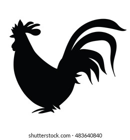 rooster illustration isolated on white background, cute cartoon rooster image, monochrome vector icon, chinese new year 2017 symbol, horoscope emblem for holiday card, hand drawn cock silhouette