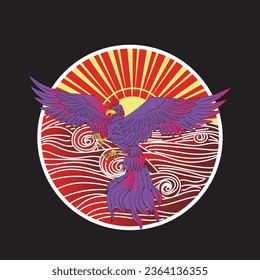 rooster illustration with japanese background
