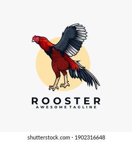 Rooster illustration logo design vector flat color