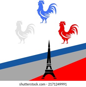 Rooster isolated on white background happy bastille day france.