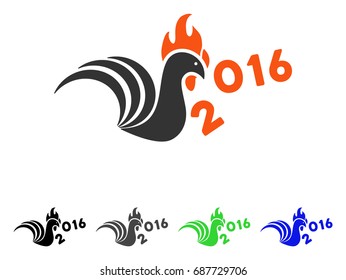 Rooster Kick 2016 Year flat vector illustration. Colored rooster kick 2016 year gray, black, blue, green pictogram versions. Flat icon style for application design.