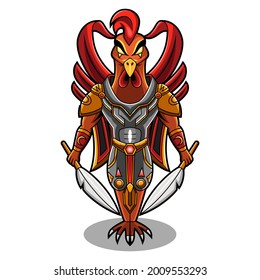 Rooster knight chibi diseño del logo de la mascota