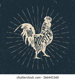 Rooster label. Vintage styled vector illustration