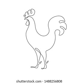 Rooster in line art drawing style. Black line sketch on white background. Vector illustration