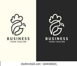 Rooster line art logo design template