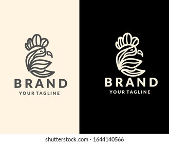 Rooster line art logo design template