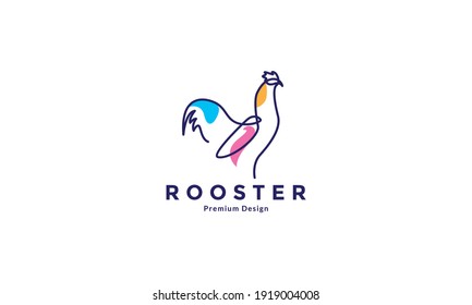 rooster with line art modern colorful logo design vector icon symbol illustration