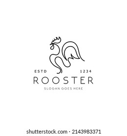 rooster line art. simple chicken outline illustration vector