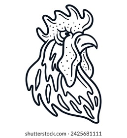 rooster line art. simple chicken outline illustration vector