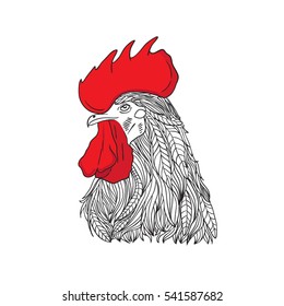 Rooster line art vector animal doodle illustration