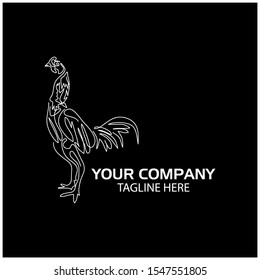 Rooster line logo, flat design. Vector Illustration on black background