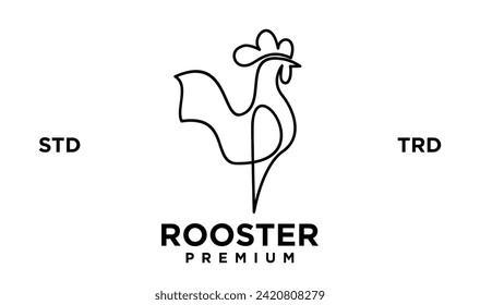 rooster line outline monoline logo vector icon illustration template