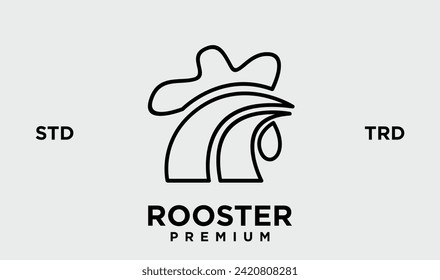 rooster line outline monoline logo vector icon illustration template