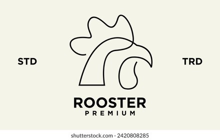 rooster line outline monoline logo vector icon illustration template