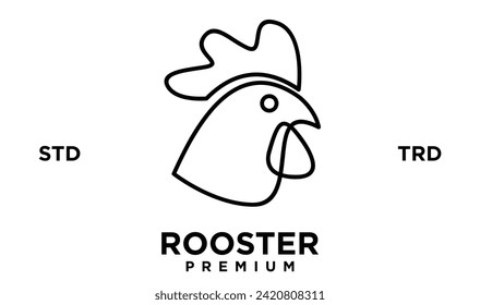 rooster line outline monoline logo vector icon illustration template