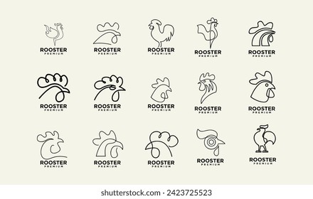 rooster line outline monoline logo vector icon illustration template