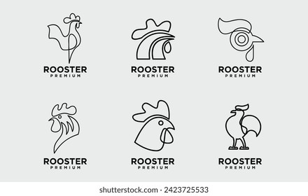rooster line outline monoline logo vector icon illustration template