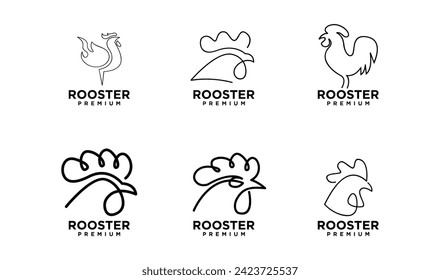 rooster line outline monoline logo vector icon illustration template
