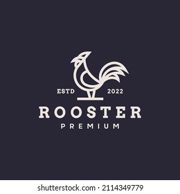 Rooster line outline vintage retro icon logo design Premium