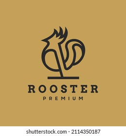 Rooster line outline vintage retro icon logo design Premium