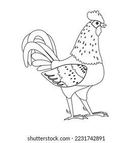 Rooster liner icon. Cockerel as a symbol or mascot for children's books, fashion design and postcards with lettering.