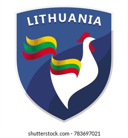 Rooster, Lithuania flag, Logo on a blue shield, illustration, vector