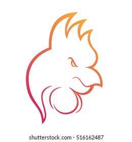 rooster logo, abstract outline on white, vector illustration