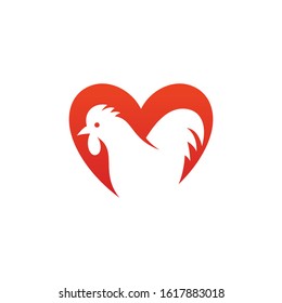 rooster logo, animal, head, chicken, heart, love template